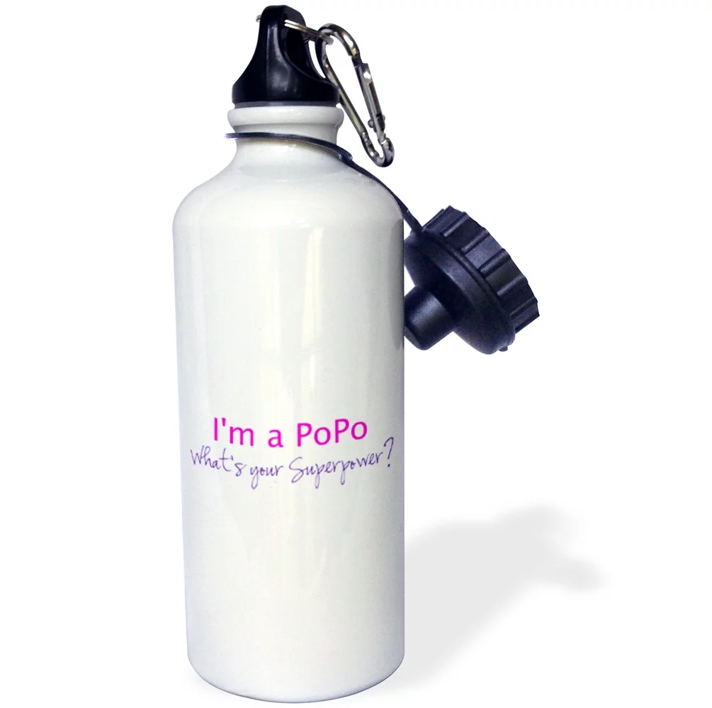 3dRose Im a PoPo. Whats your Superpower - hot pink - funny gift for grandma, Sports Water Bottle, 21oz