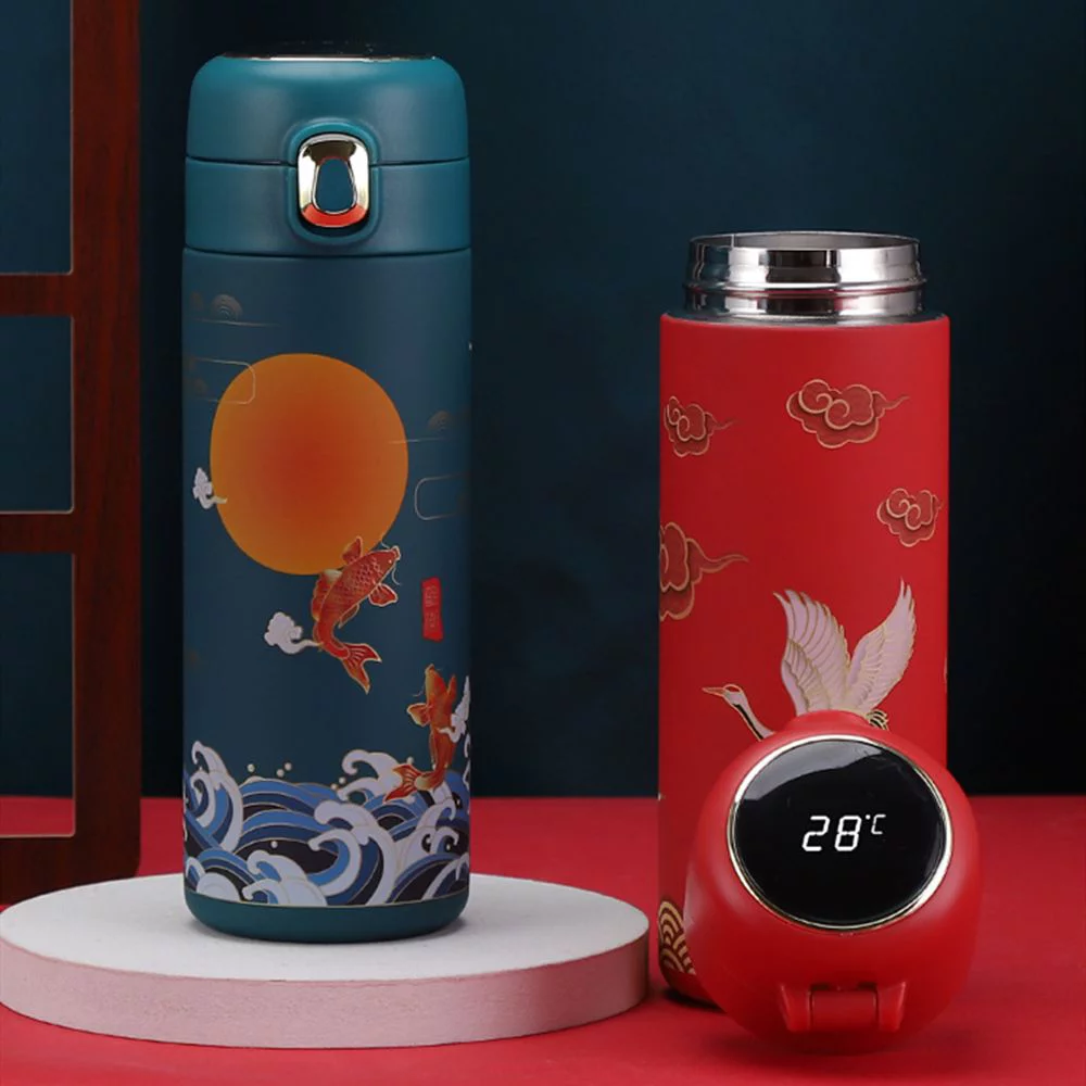 Drinkware LED Display Vacuum Flasks Miniature Water Bottle Chinese Style Thermos cup Premium Travel  Mug Intelligent Temperature Display GREEN