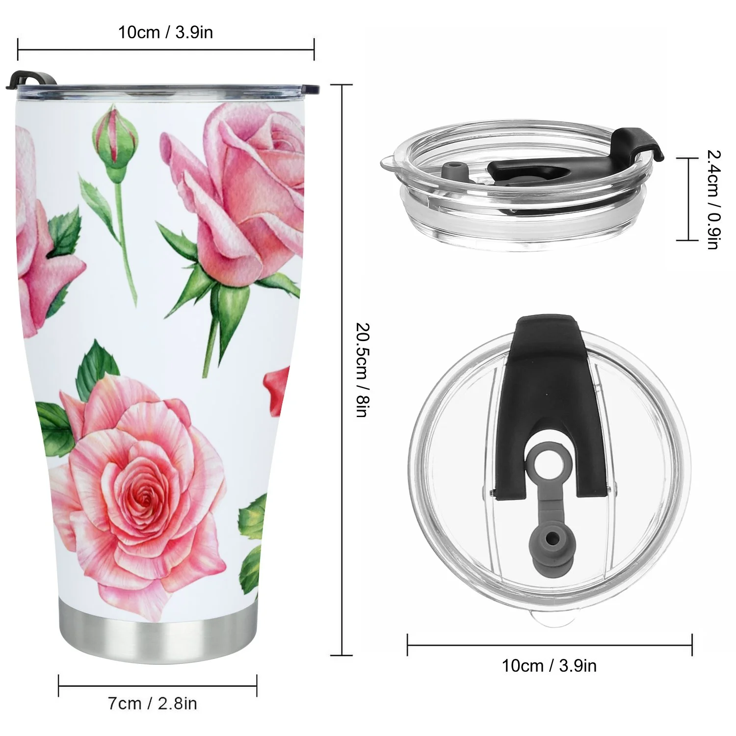 Hidove Stainless Steel Tumbler, Pink Roses Flowers, Leaves 30oz Leak Proof & Stainless Steel Bottle for Hot & Cold Drinks - Coffee Travel Mug, Water Metal Canteen, Thermal Cup