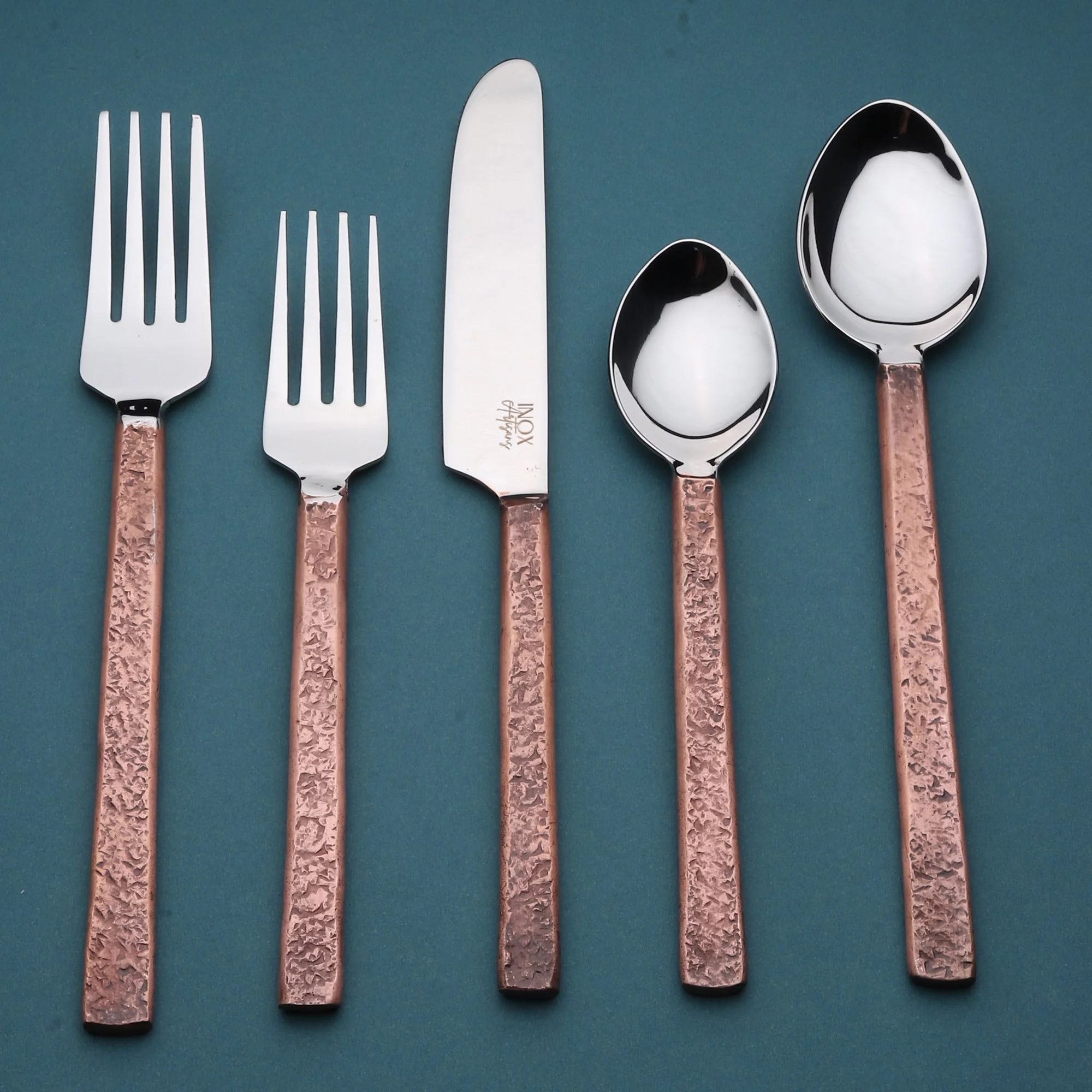 Urban Chiseled Antique Copper Flatware 5 Pcs. Set