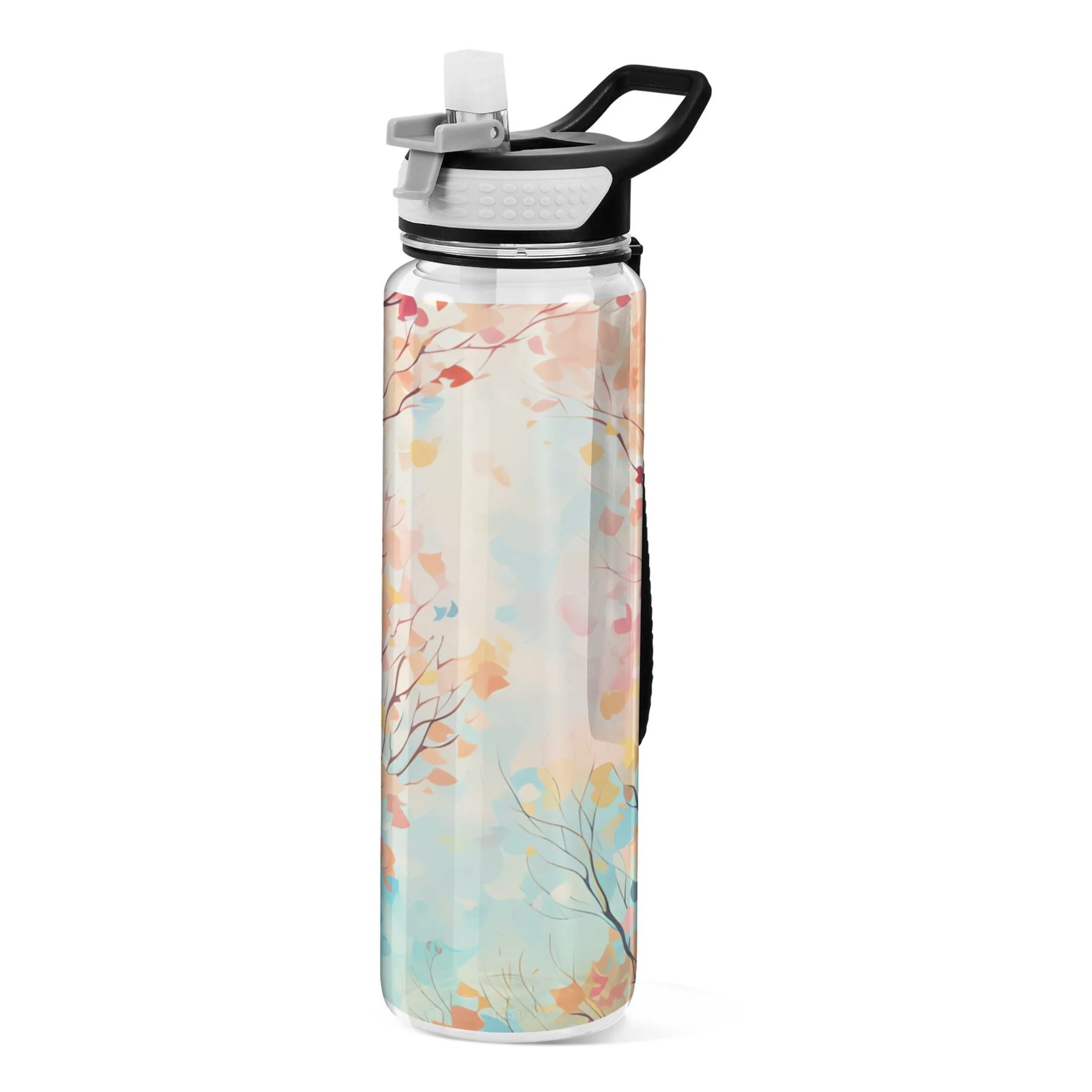 Abstract Trees 32oz Water Bottles with Straw Tritan Leakproof Sports Bottle BPA Free Clear for Fitness Gym Swimming Cycling