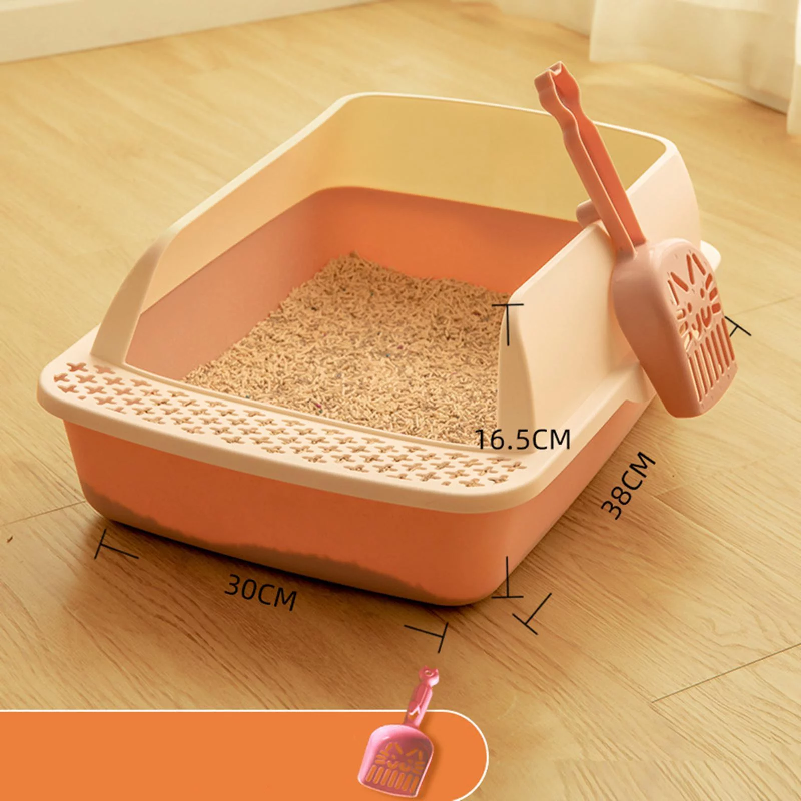 Cat with Litter Sifting Prevent Leakage High Sided Easy to Clean Heightening Splashing Removable Kitty Litter Tray Pink