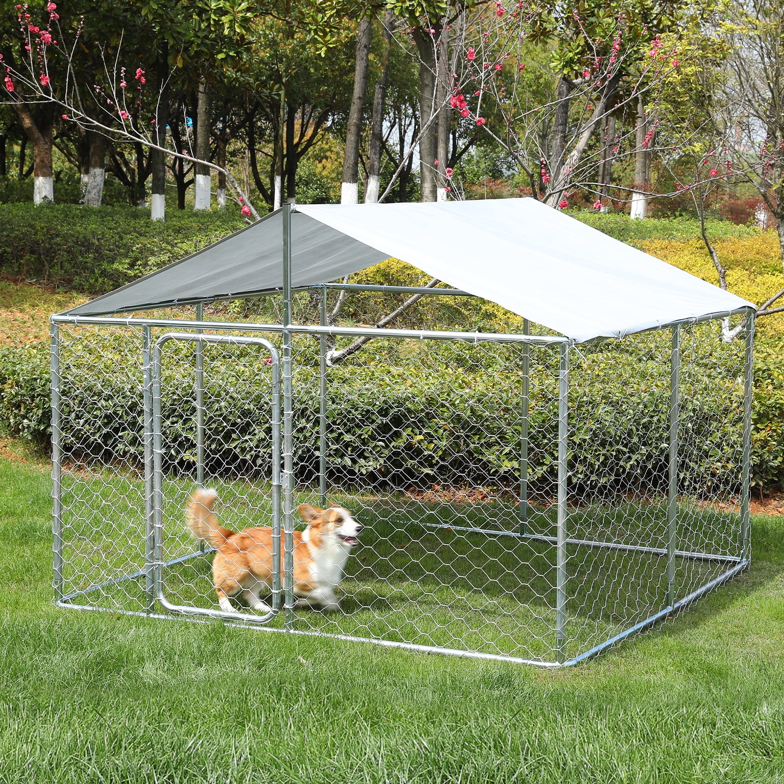 LVUYOYO Outdoor Dog Kennel Heavy Duty Dog House with Water Resistant Cover and Secure Lock Mesh