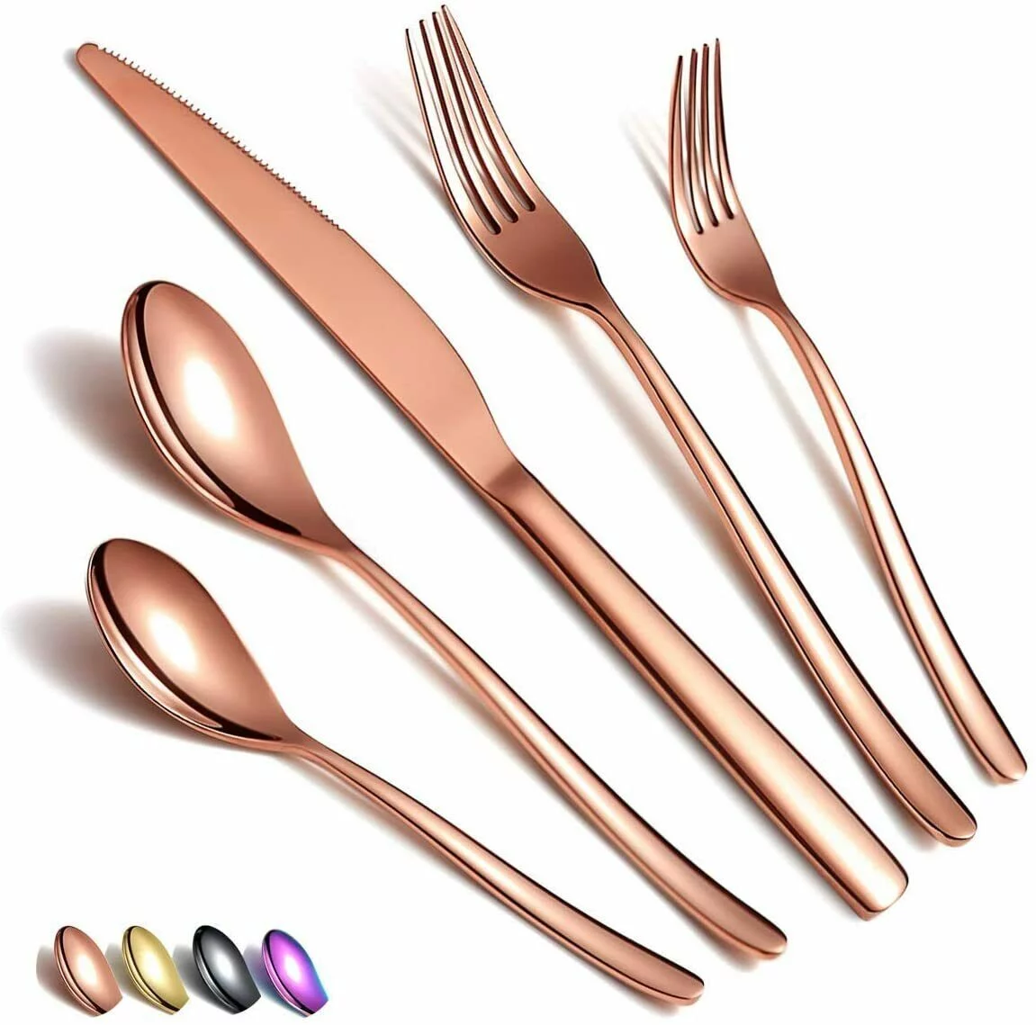 Just Houseware Rose Gold Silverware Set 20 Pieces, Stainless Steel Flatware Set, Titanium Plating Cutlery Set, Knives Forks Spoons Service for 4