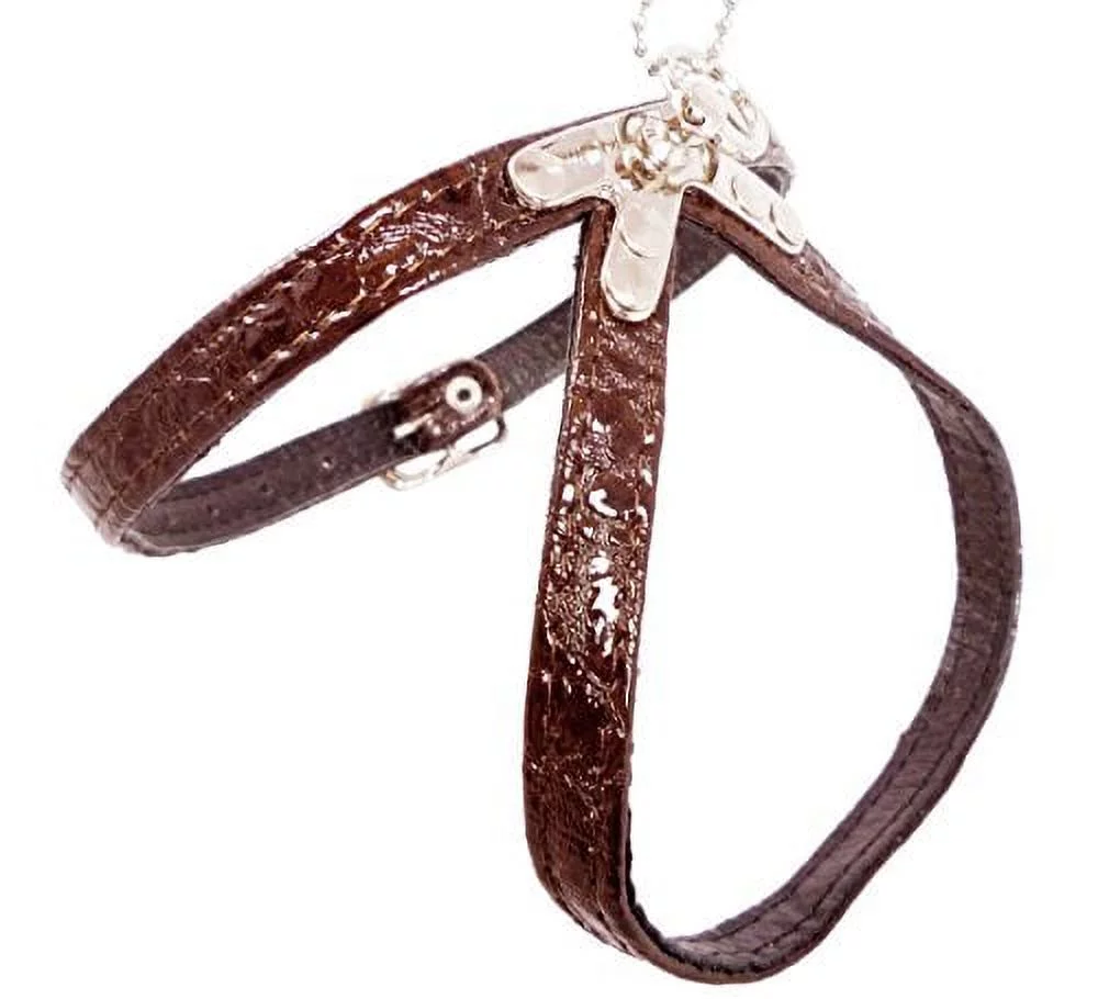 Luxury Brown Real Leather Dog Harness for Toy Breeds with Stud X-Small. Fits for 10
