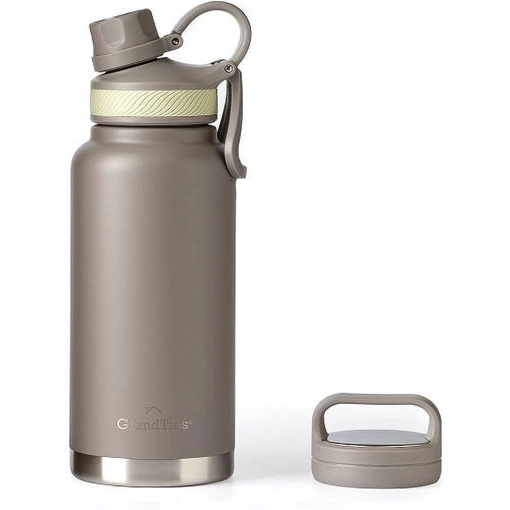 GrandTies 2 Lids Sports Stainless Steel Water Bottles &ndash; Wide Mouth Vacuum Insulated Reusable Leak Proof BPA-Free Travel Metal Canteen, Thermos Bottles for Men Women Gym