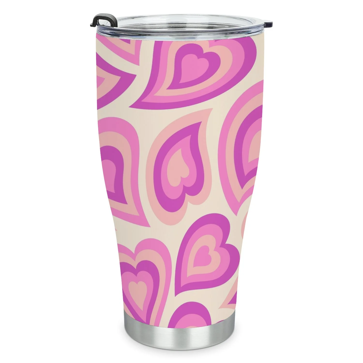 Hidove Stainless Steel Tumbler, Groovy Hearts Seamless Pattern 30oz Leak Proof & Stainless Steel Bottle for Hot & Cold Drinks - Coffee Travel Mug, Water Metal Canteen, Thermal Cup