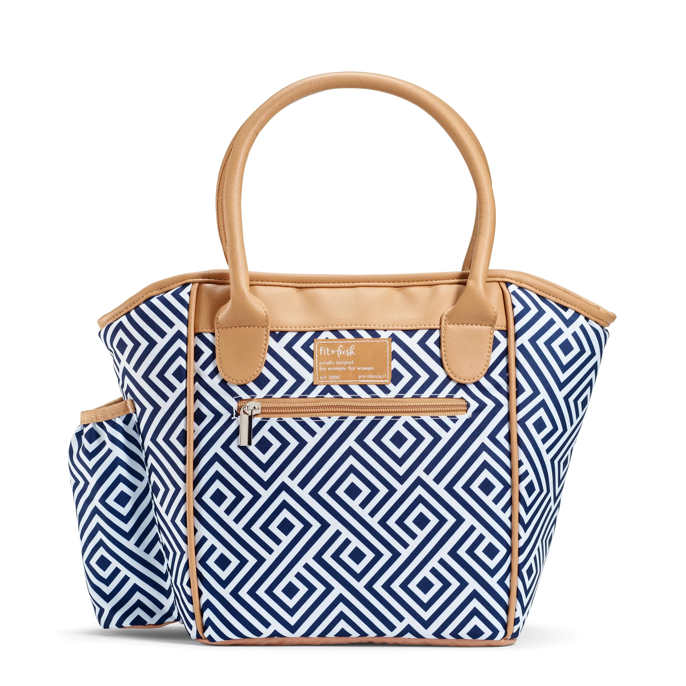 Fit + Fresh Beechwood Lunch Bag for Women, Women's Large Capacity Lunch Tote, Reusable Insulated Thermal Lunch Bag for Work, Office, Picnic or Travel, includes 20oz Water Bottle, Navy