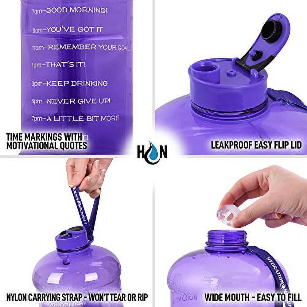 Zulay Kitchen 1 Gallon Plastic Water Bottle with Motivational Time Reminder by Hydration Nation - Purple