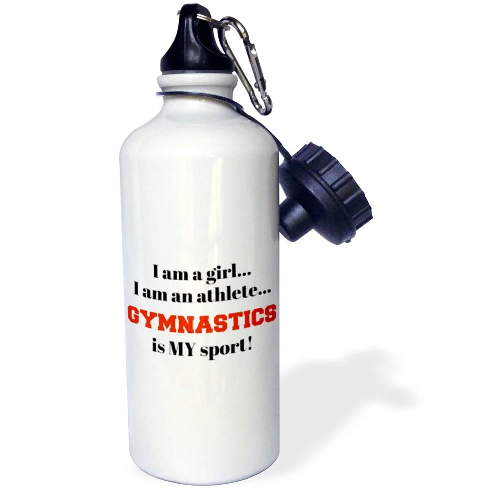 3dRose I am a girl, I am an athlete, gymnastics is my sport, black red letters - Water Bottle, 21-ounce