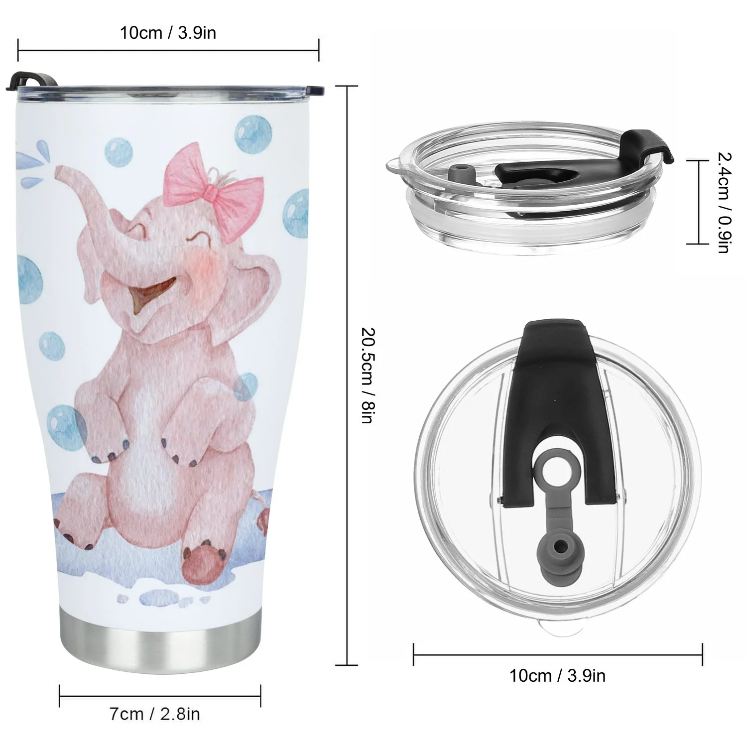 Hidove Stainless Steel Tumbler, Bathing Elephant 30oz Leak Proof & Stainless Steel Bottle for Hot & Cold Drinks - Coffee Travel Mug, Water Metal Canteen, Thermal Cup