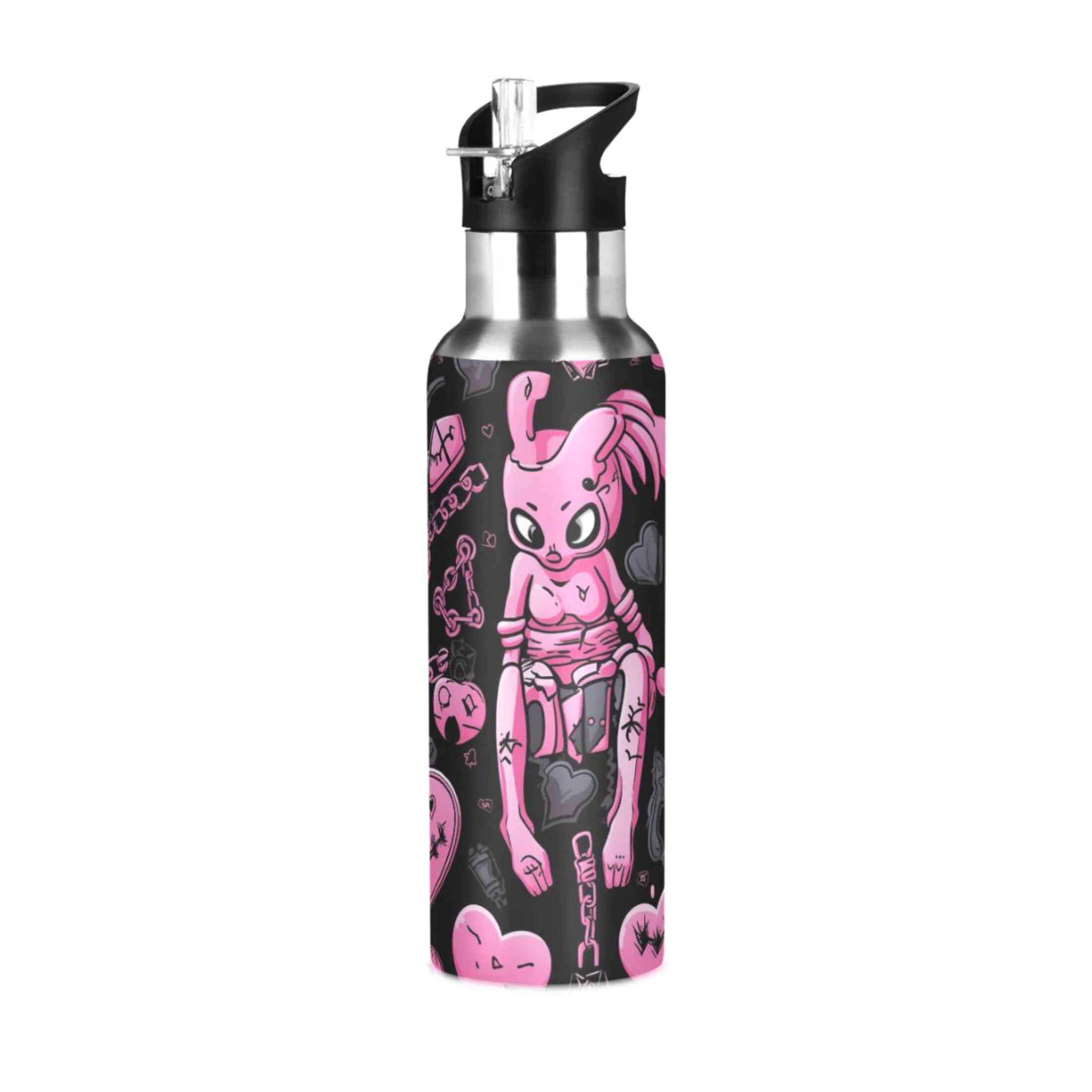 Magic Ghost Water Bottles Insulated Thermos Kids Stainless Steel Bottle with Straw Lid Flask Leakproof for Sports Gym 20 oz