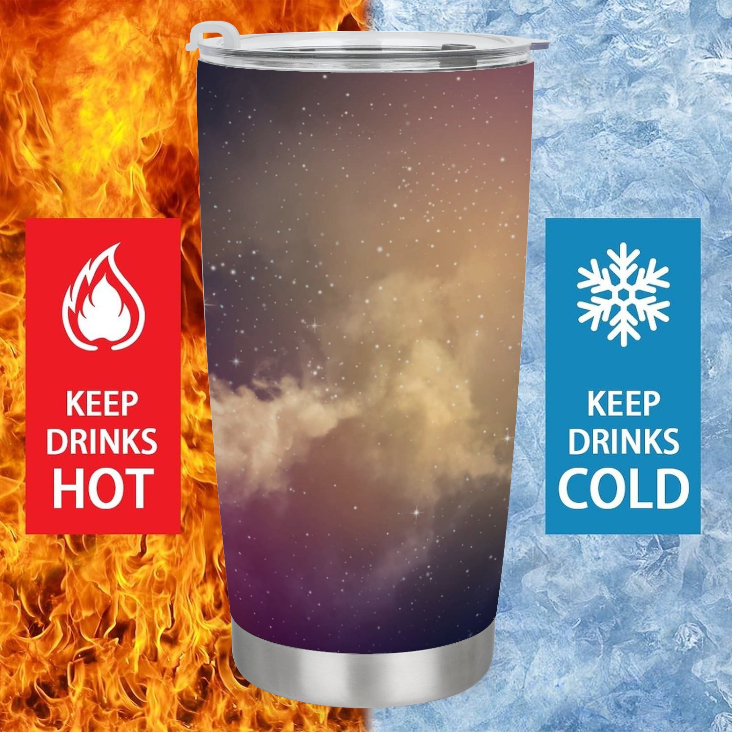 GZHJMY Car Cup Travel Mug, Space of Night Sky with Cloud and Stars 304 Stainless Steel Coffee Cup, Insulated Heated Thermos Mug with Lid, 6.5×3.6×2.8 Inch