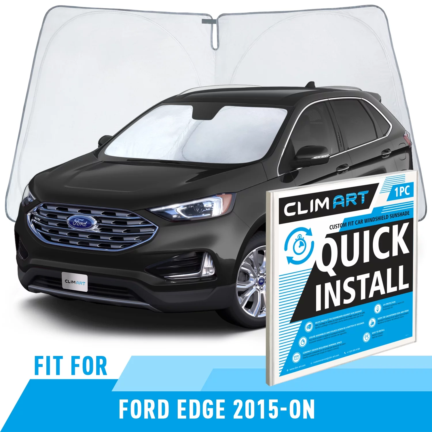 CLIM ART Windshield Sun Shade Compatible with Edge 2015-2024 - Custom-Fit Foldable Car Sun Shade - Car Sunshade - Vehicle Sun Protector - Front Auto Windshield Cover, Car Windshield - WS8005