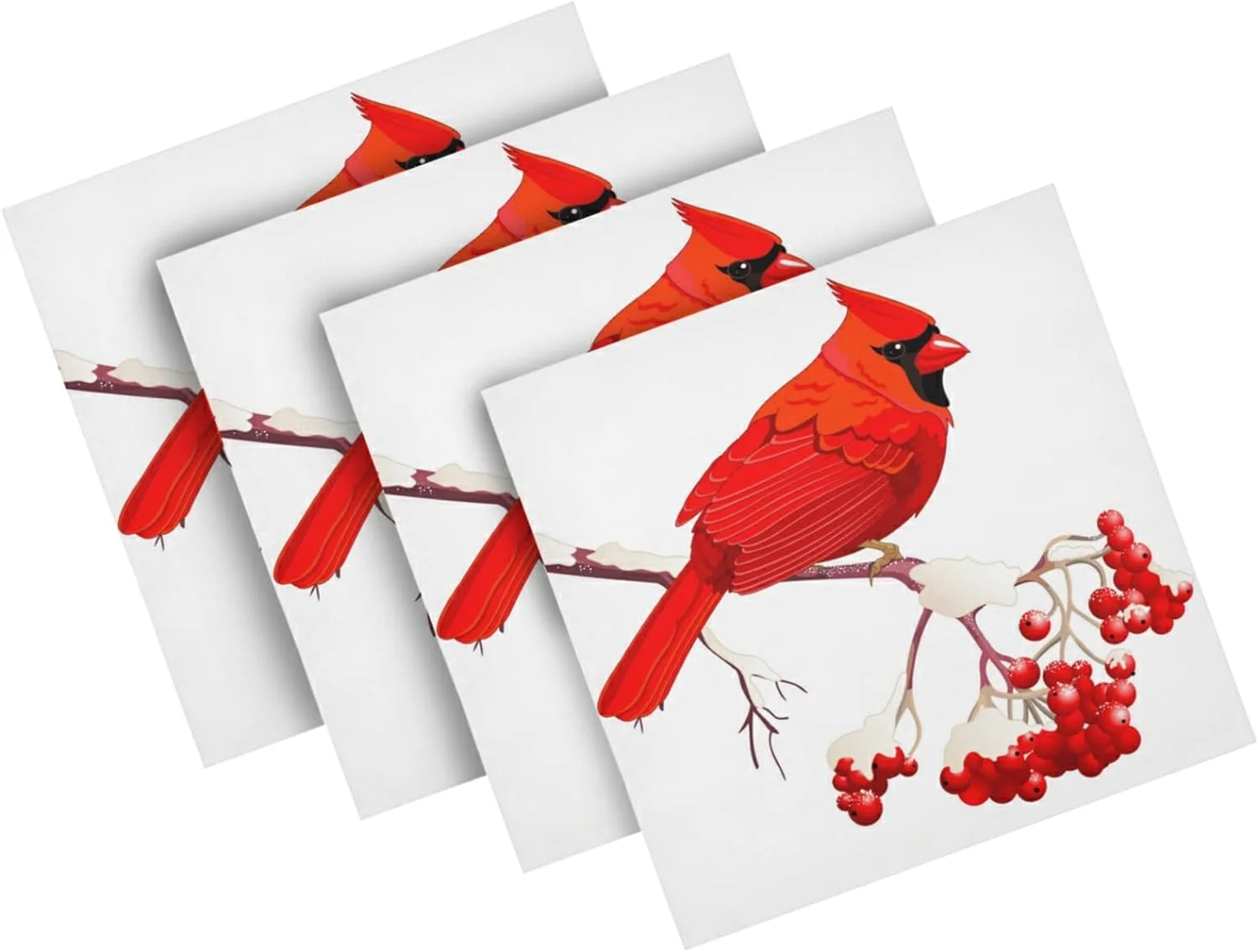 GZHJMY Red Cardinal Bird On Berry Branch Cloth Napkins, Set of 4 20 x 20 Inch Soft & Comfortable Polyester Dinner Napkins for Home,Family, Restaurant, Weddings, Parties