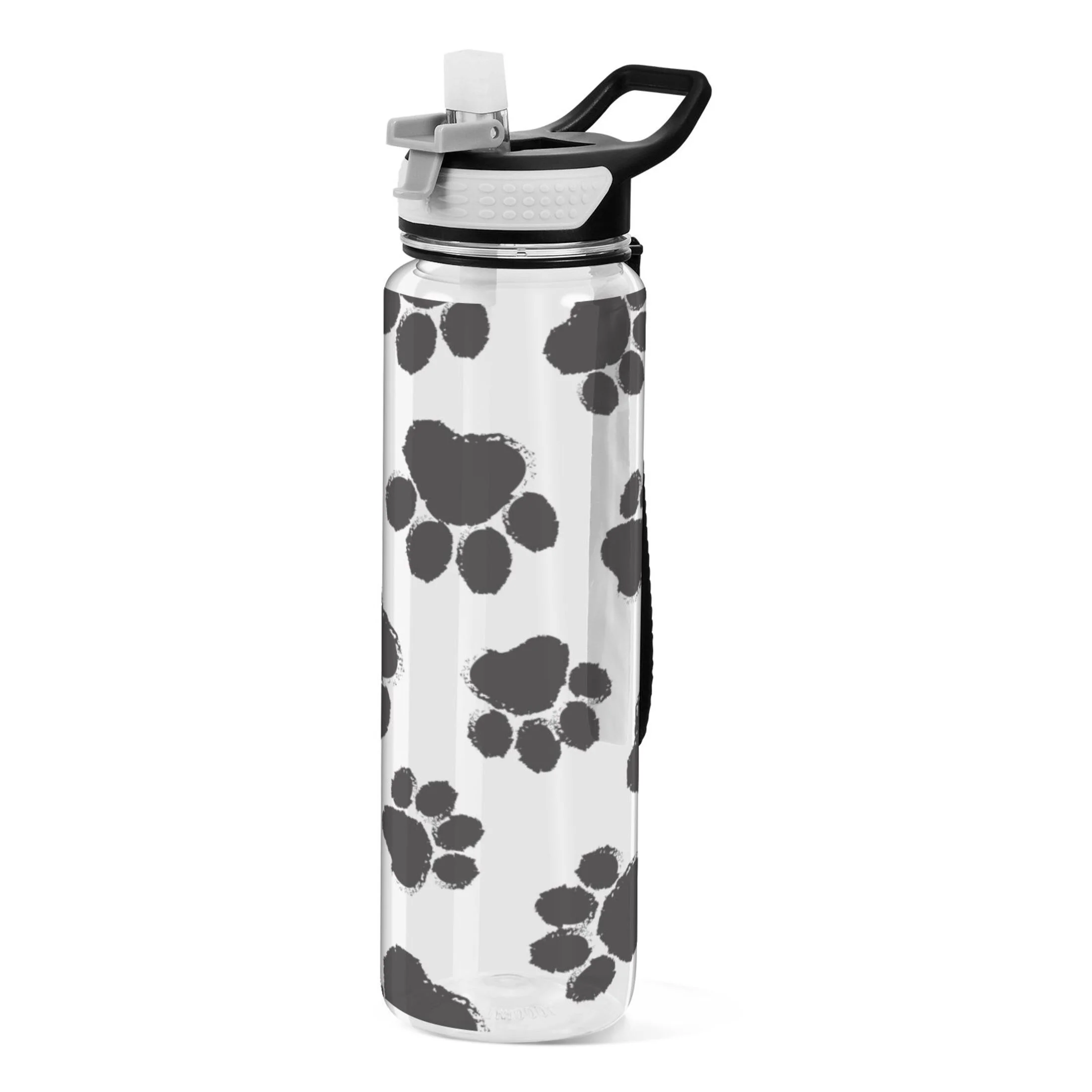 Dog Footprint 32oz Sports Water Bottles Leakproof Tritan Bottle with Straw BPA Free Clear Bottle for Fitness Gym Outdoor Cycling