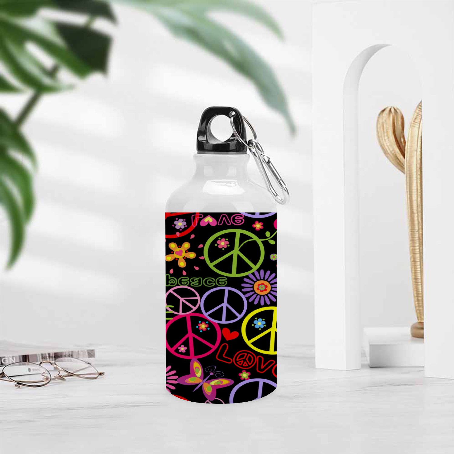 SKYSONIC 400ml Sport Aluminum Water Bottle,Peace Symbol,Sport Multipack Leak Proof Easy Carry Travel Bottle with Twist Cap for Gym Hiking Camping Running Bike Outdoor