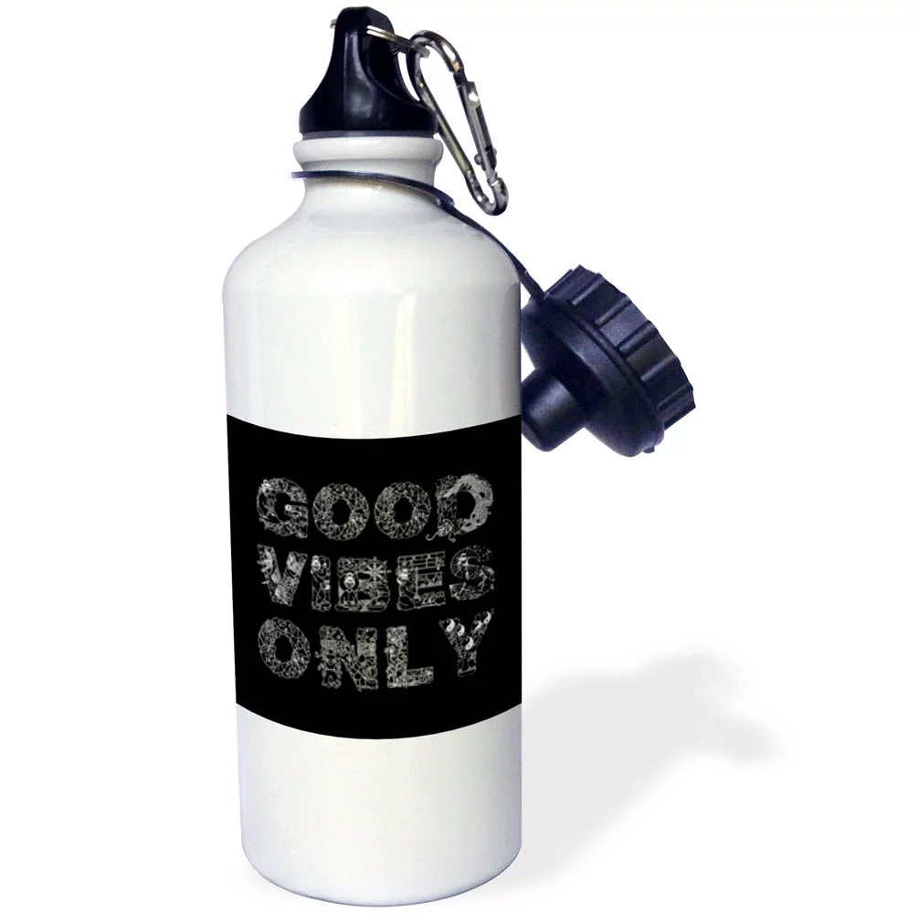 3dRose Good Vibes Only beautiful decorative text on black - Straw Water Bottle, 21-ounce