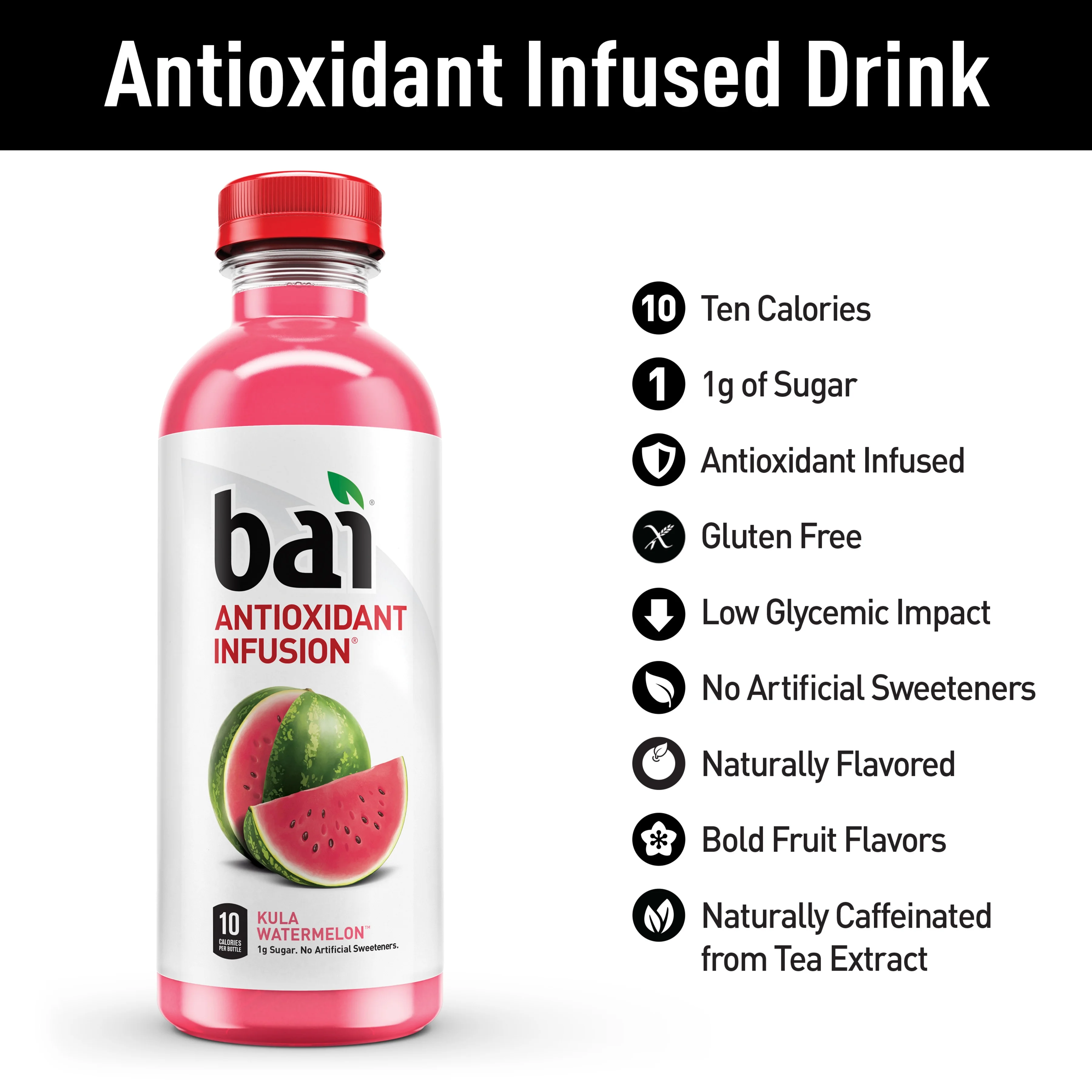 Bai Antioxidant Infused Beverage, Kula Watermelon, 18 Fl Oz, 12 Count