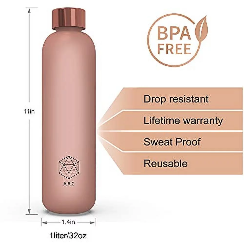 Arc Bottle Water Bottle With Time Marker - Motivational Water Bottles With Times To Drink - BPA Free Frosted Plastic - Gym, Sports, Outdoors (32oz, pink)