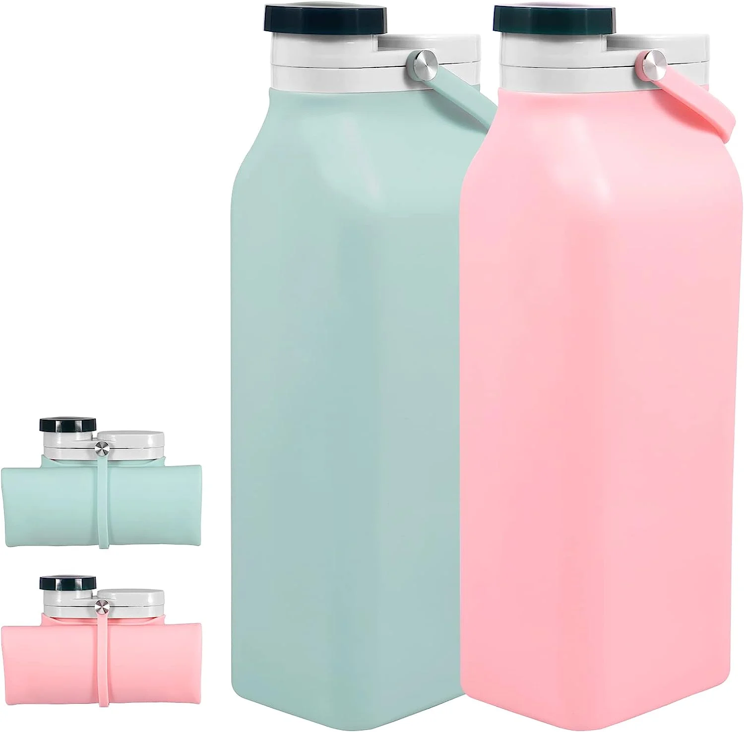 2Pcs Collapsible Water Bottles 20 oz Silicone Water Bottle Foldable Portable Travel Water Bottle Leak Proof Sports Water Bottle Lightweight Water Bottle for Sports Traveling Hiking