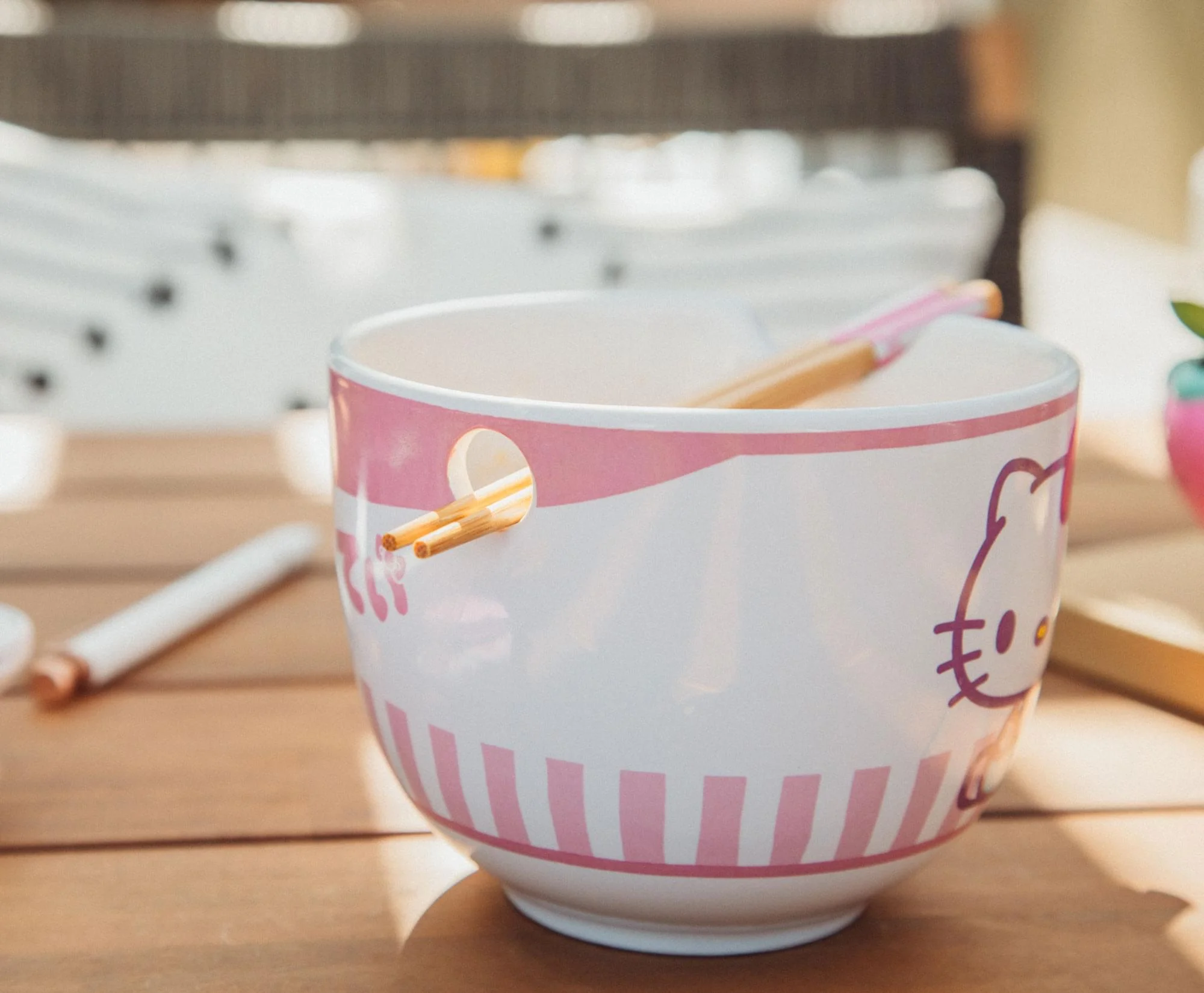 Sanrio Hello Kitty Tokyo Pink Stripes Ramen Bowl with Chopsticks