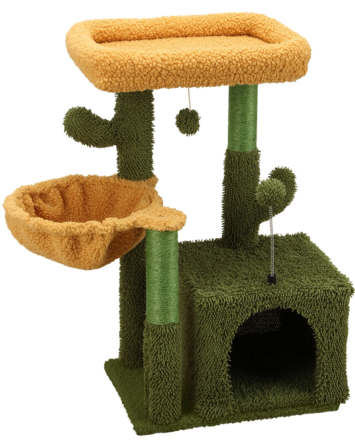 Cute Cat Tree Cat Tower Condo Cactus Sisal Scratching Posts with Jump Platform and Cat Ring Cat Furniture Activity Center Kitten Play House Green