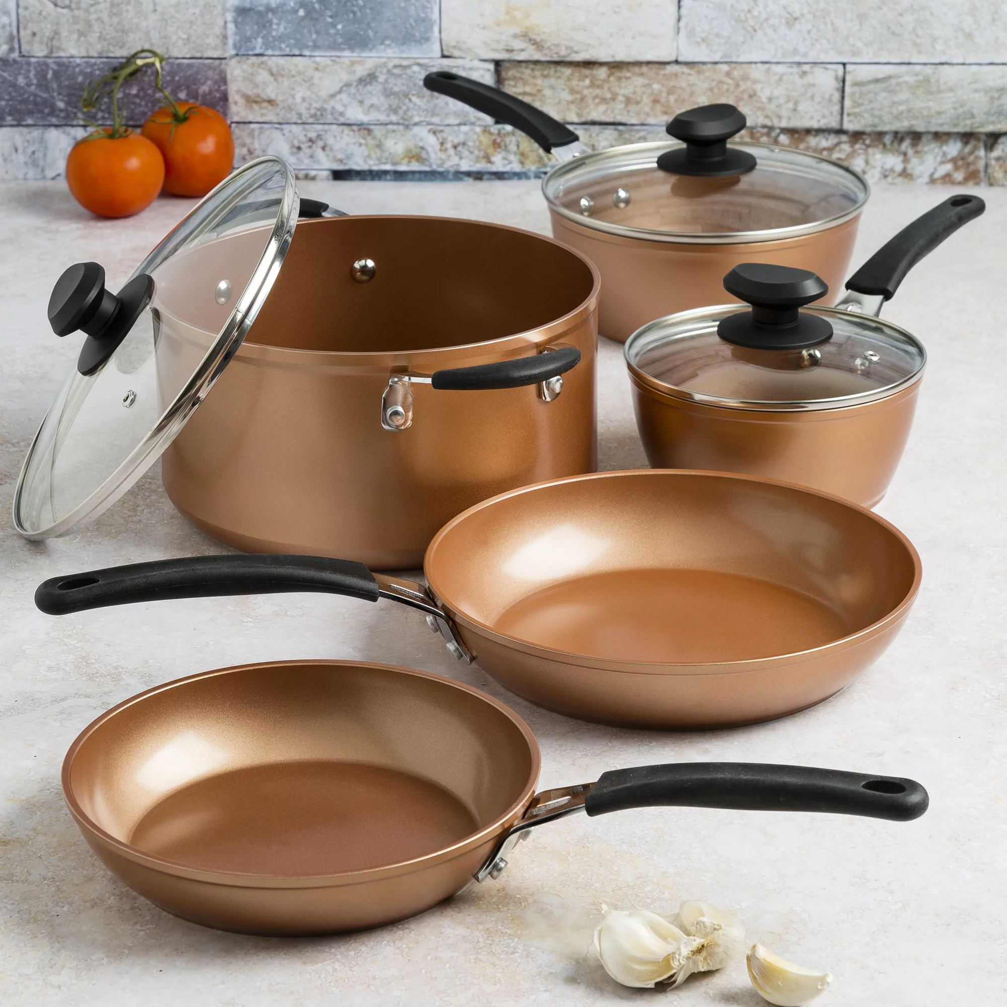 Ecolution Titanium Ceramic Easy Clean Endure Nonstick Cookware Set, 8 Piece, Copper