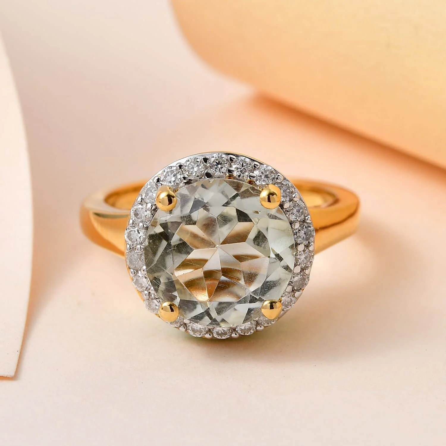 Shop LC Green Amethyst Moissanite Round 925 Sterling Silver Vermeil Yellow Gold Plated Halo Ring for Women Jewelry Birthday Gifts for Women Size 6 Ct 3.07