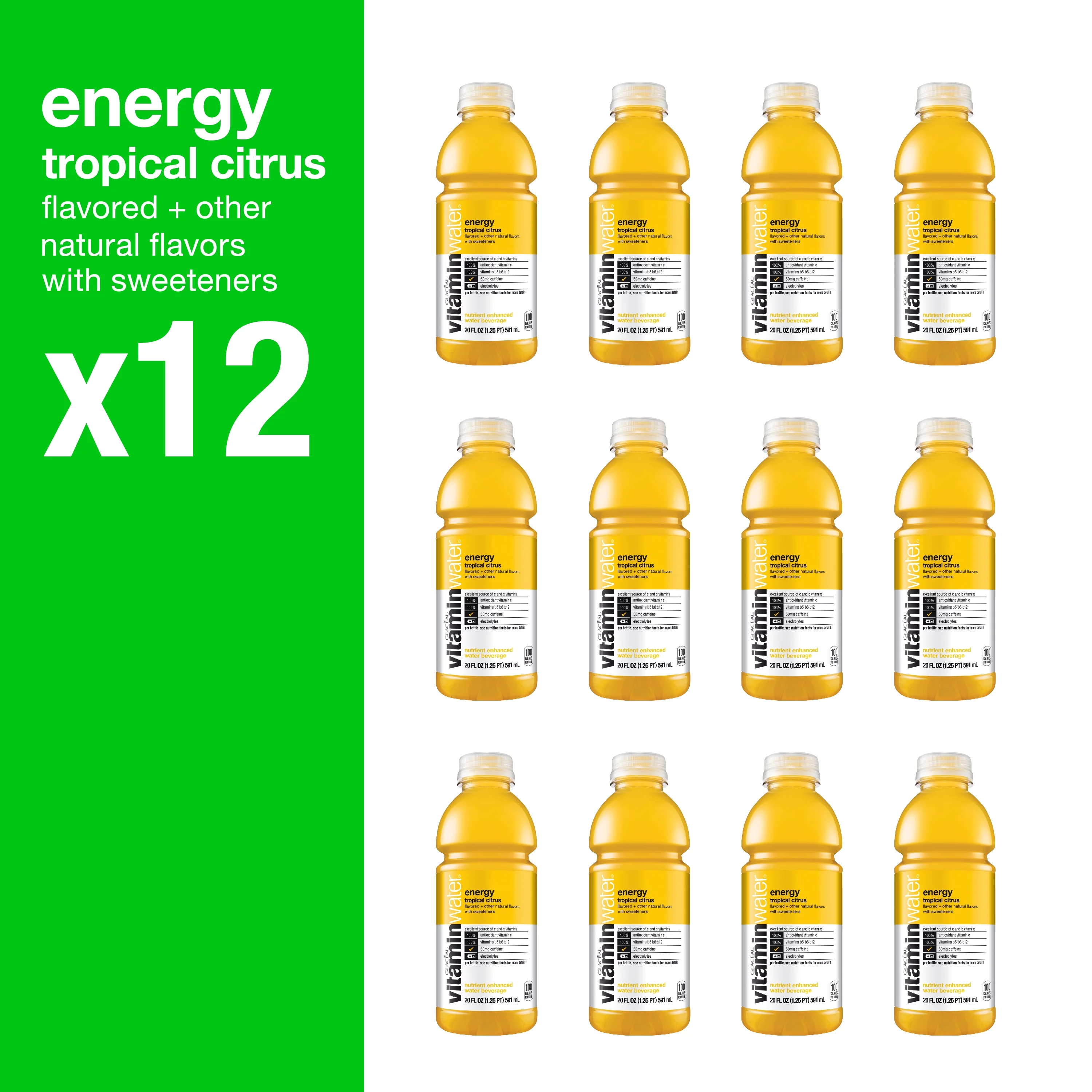 Glaceau Tropical Citrus Vitaminwater, 20 Fl Oz, 12 Count Bottles