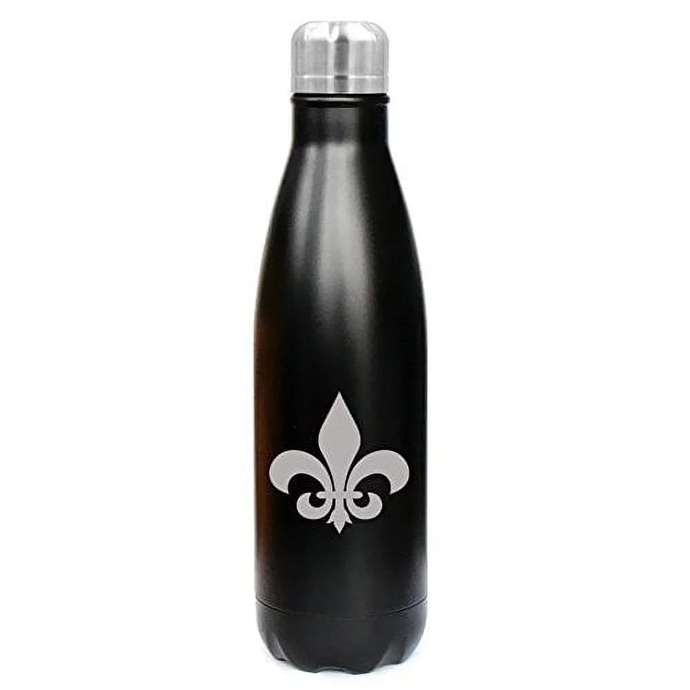 17 oz. Double Wall Vacuum Insulated Stainless Steel Water Bottle Travel Mug Cup Fleur-De-Lis (Black)
