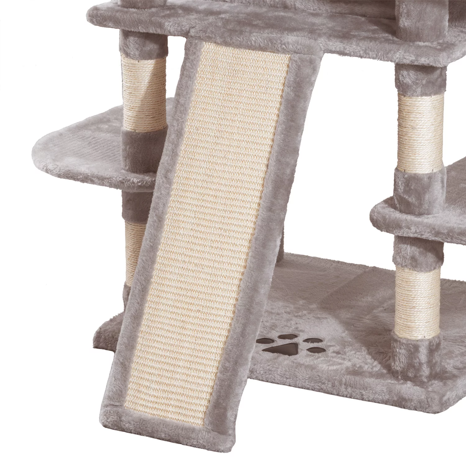 Allewie Grey 68 Inches Multi-Level Large Cat Tree with Cat Condo and Sisal Scratching Posts and Hammocks