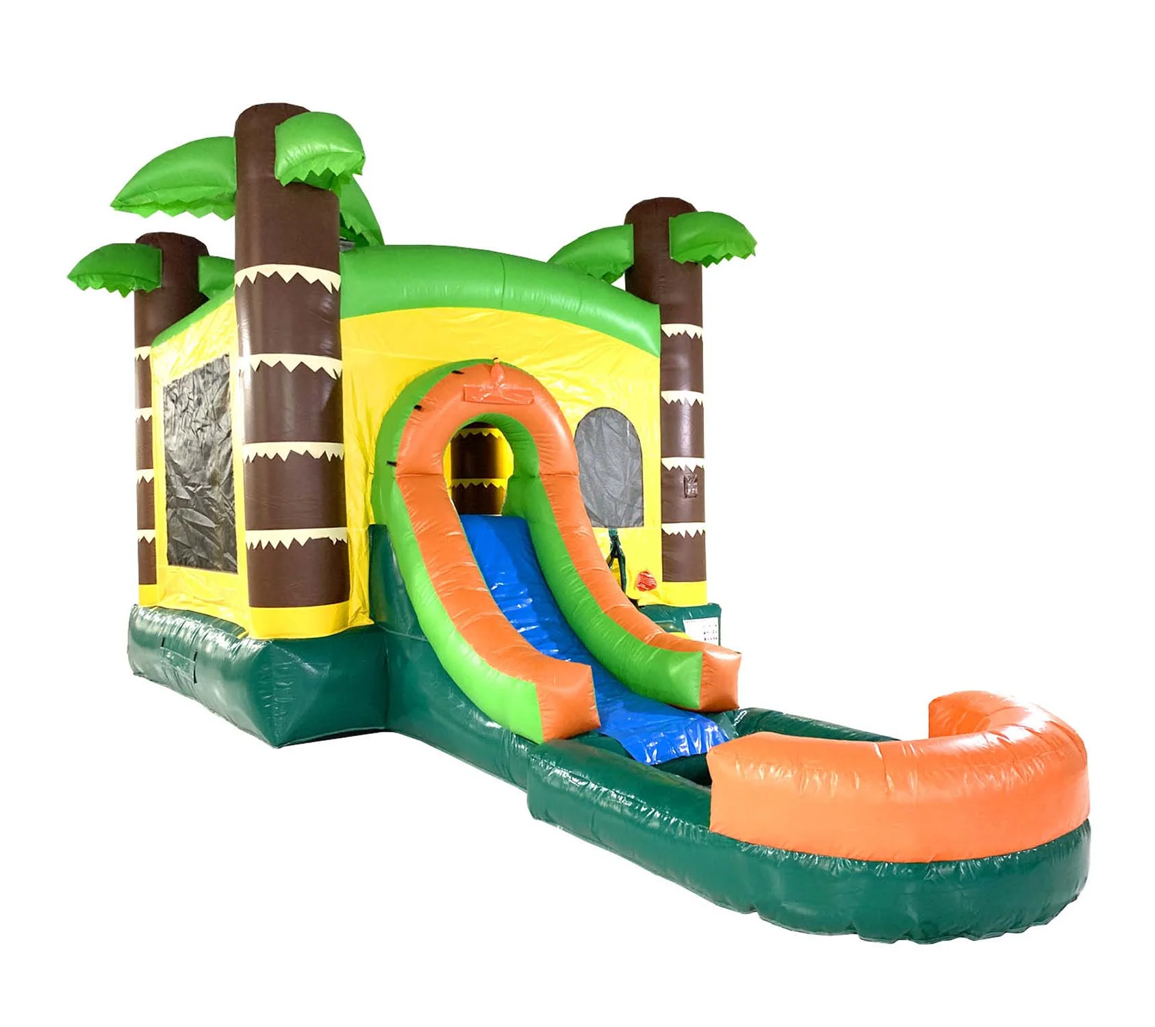 Pogo Bounce House Crossover Bounce House with Slide and Non-removable Splash Pool, Tropical, No Blower
