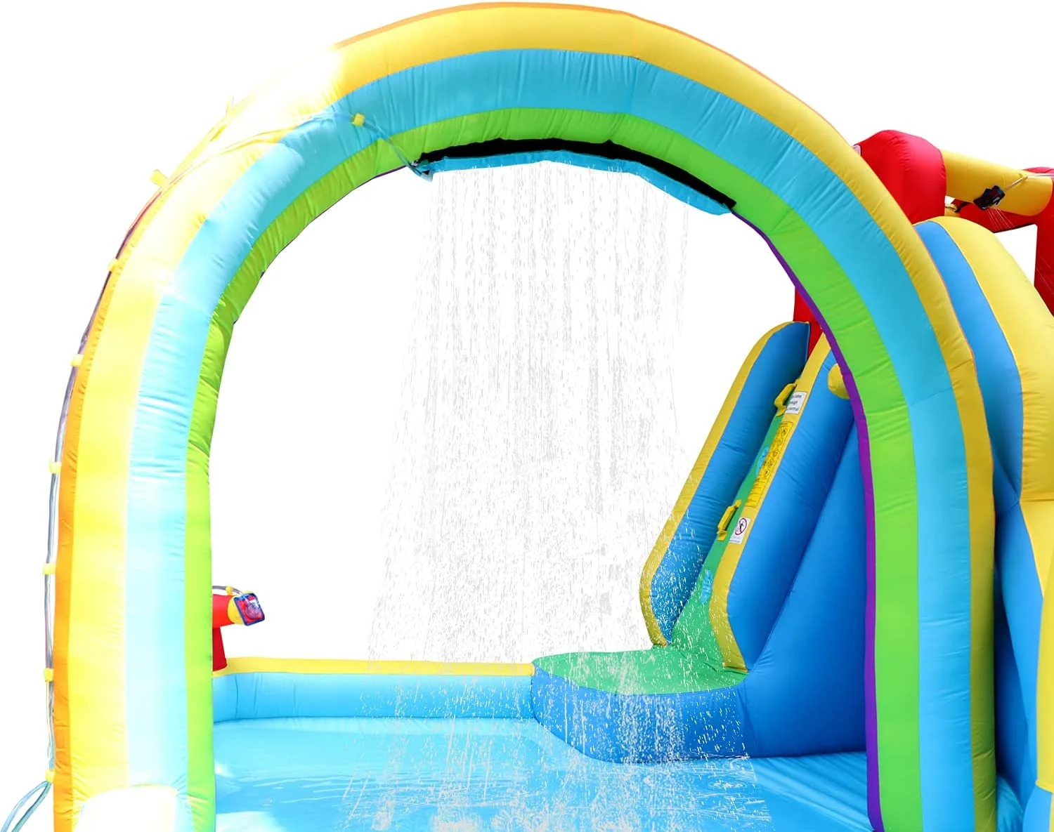 Inflatable Water Slide Park with Air Blower, Kids Inflatable Bouncer House Slide, Climbing Wall, Splash Pool and Rainbow Sprinkler