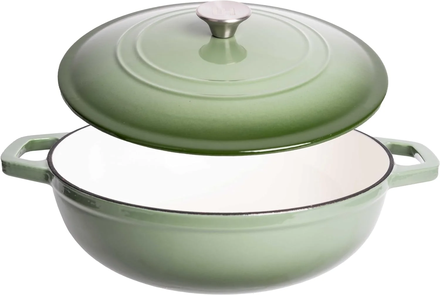Open Box LEXI HOME 6QT Round Cast Iron Dutch Oven Braiser in Green Ombre with Lid - GREEN