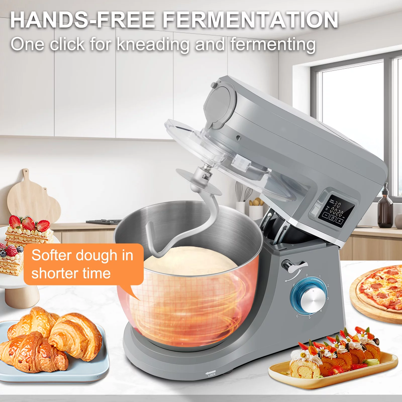 BENTISM 660W Stand Mixer 7.4Qt 6-Speed Tilt-Head Dough Mixer with Grinder Juicer