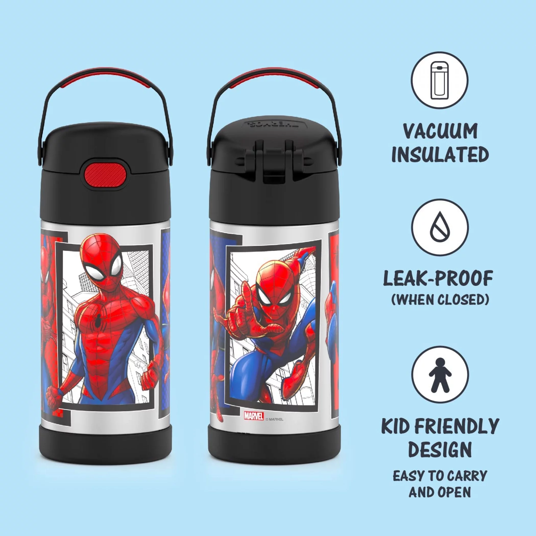 Marvel Comics Spider-Man Character Frames Stainless Steel 12oz Thermos Funtainer