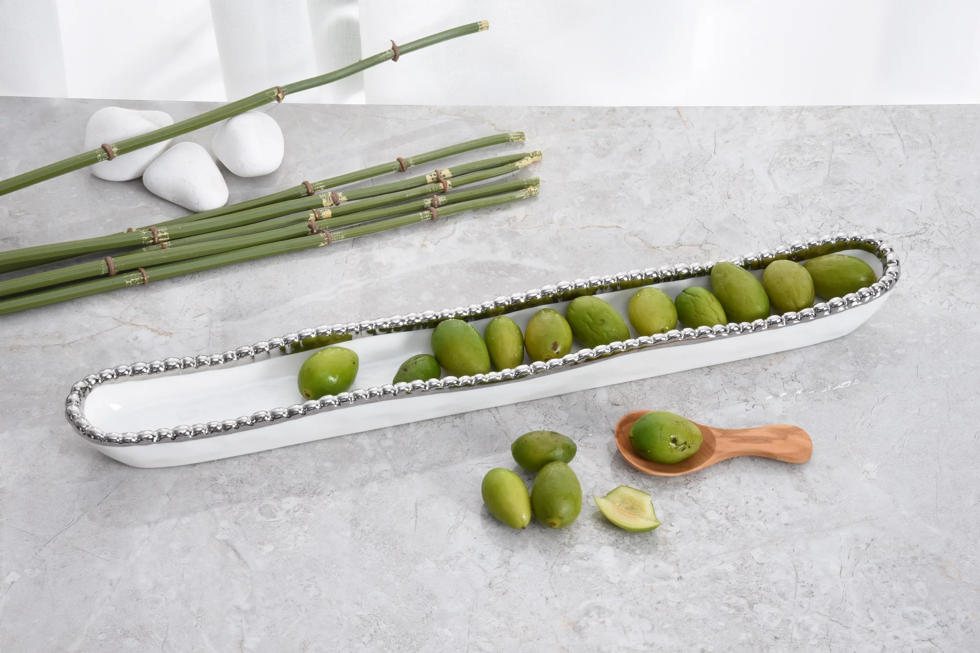Pampa Bay Salerno Olive Serving Dish, White/Silver