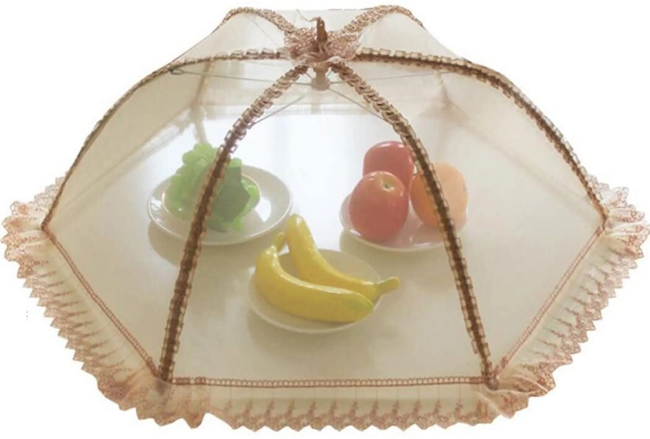 Fymlhomi Food Cover Tent Collapsible Mesh Food Net for Indoor Outdoor Events Umbrella Dome Food Protector Cover, Lace Trimming