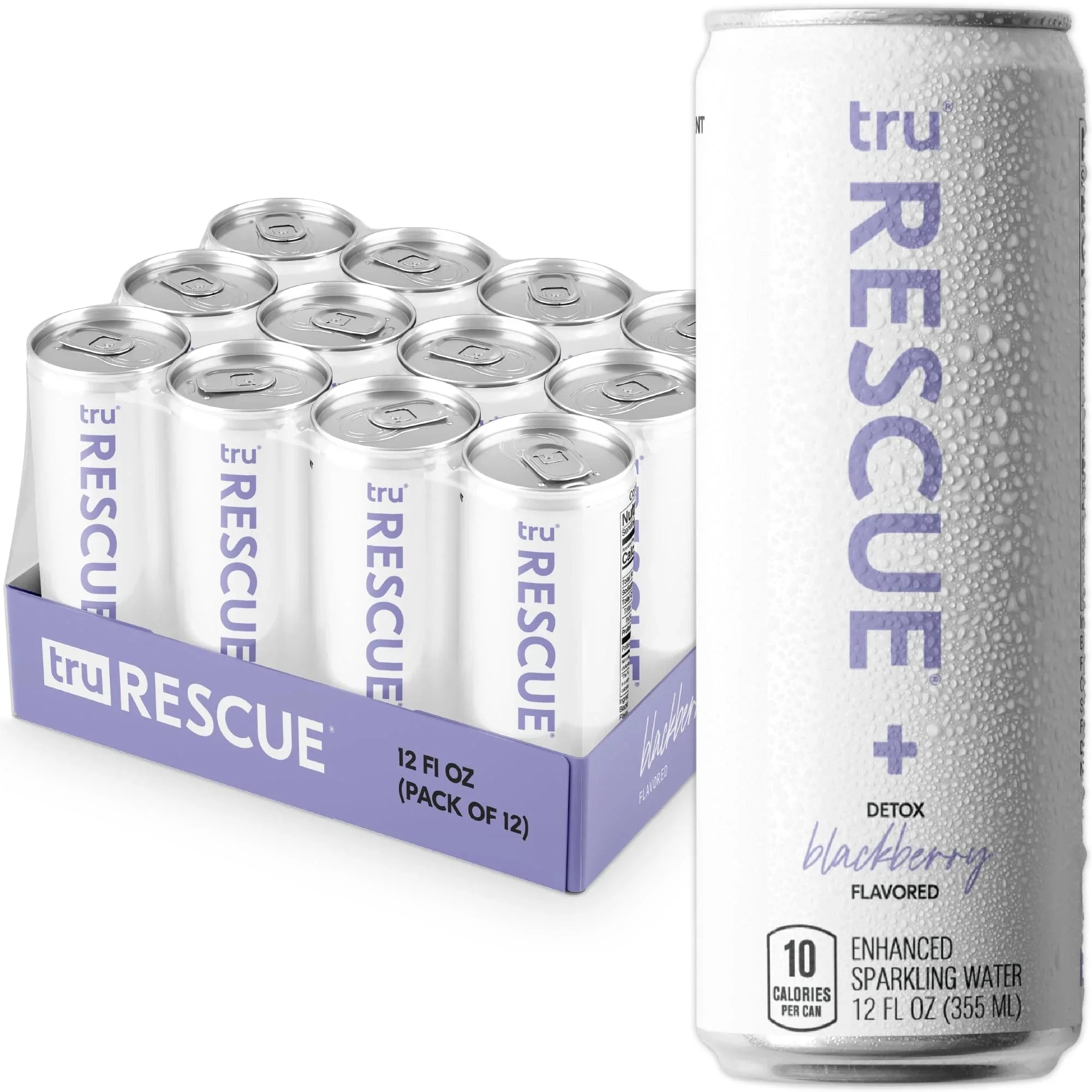 Tru Rescue Seltzer, Blackberry Sparkling Water Electrolytes Detox Drink, 12 oz (12 Pack)