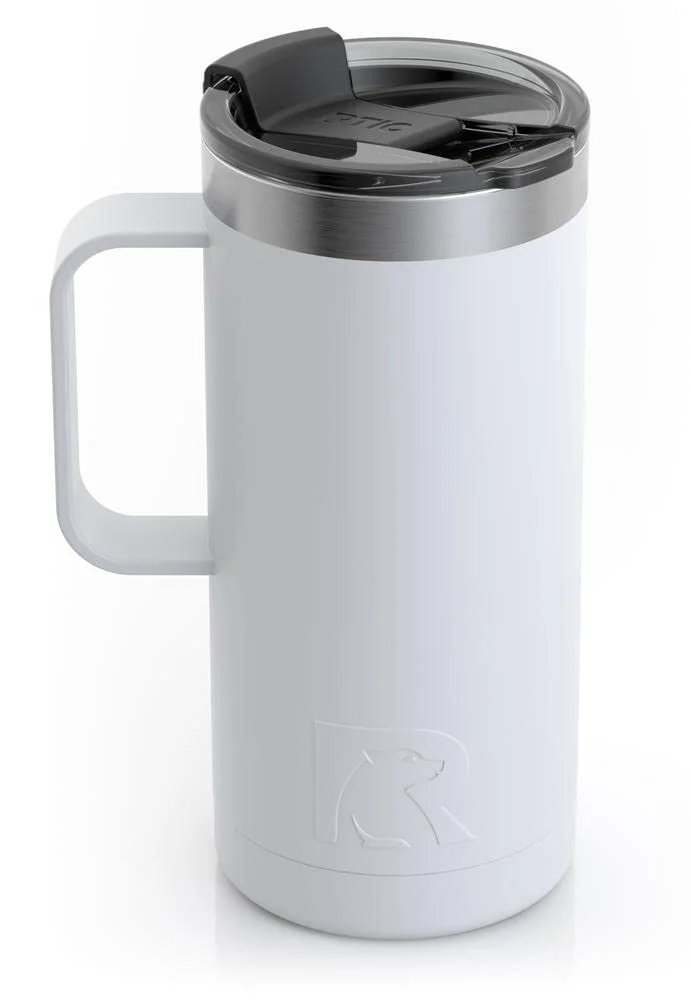 RTIC 16 OZ Stainless Steel Insulated Travel Mug, Splash-Proof Lid, White