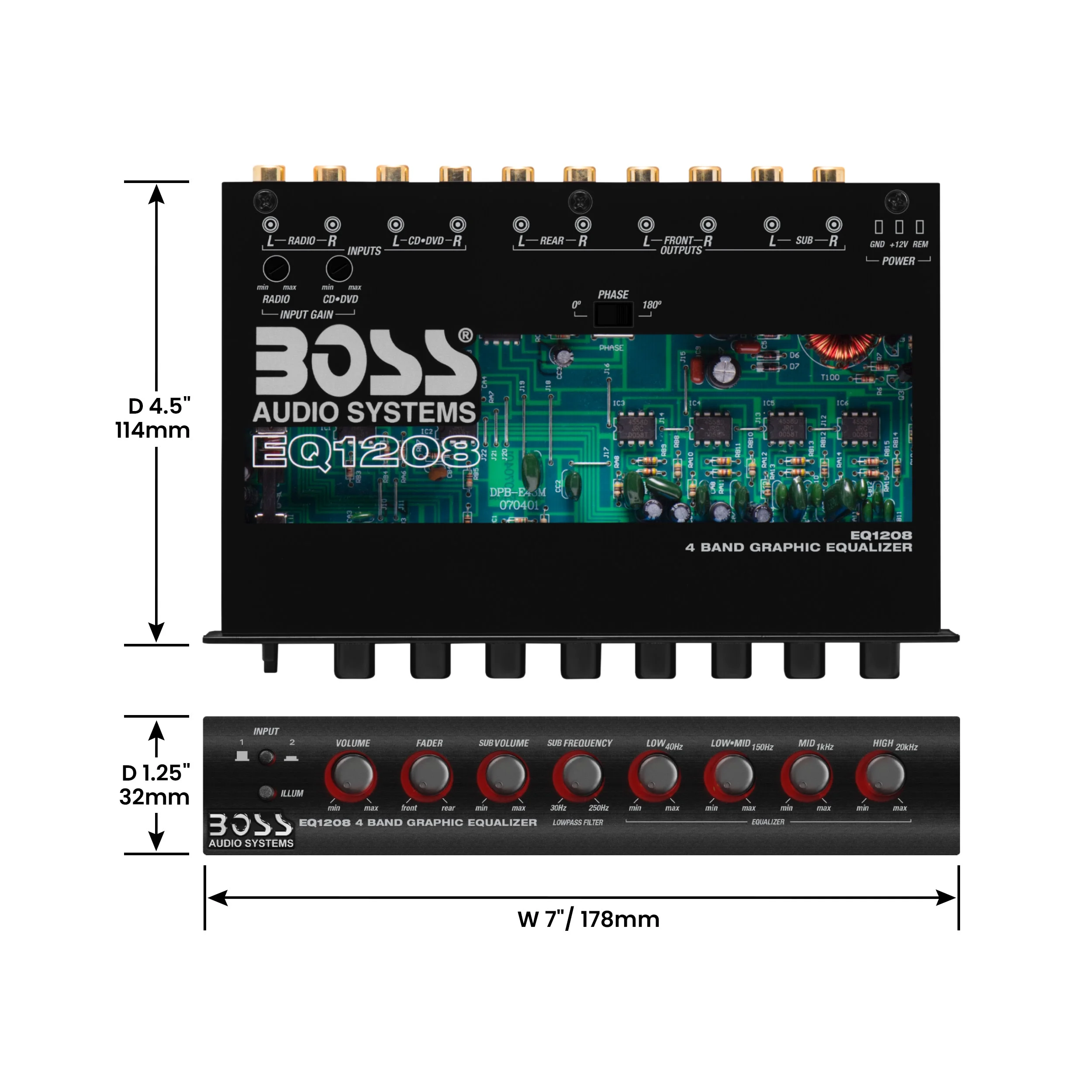 NEW BOSS EQ1208 4-Band Preamp Car Audio Equalizer w/ Subwoofer Sub Output EQ Out