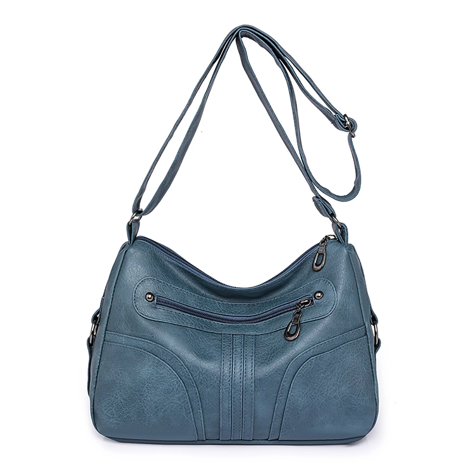 Shoulder Bag,Women Vintage Soft Leather Versatile Lightweight Crossbody Bag Water Proof Multi Pocket Adjustable Shoulder Strap Single Shoulder Bag Black Rucksack School Blue One Size