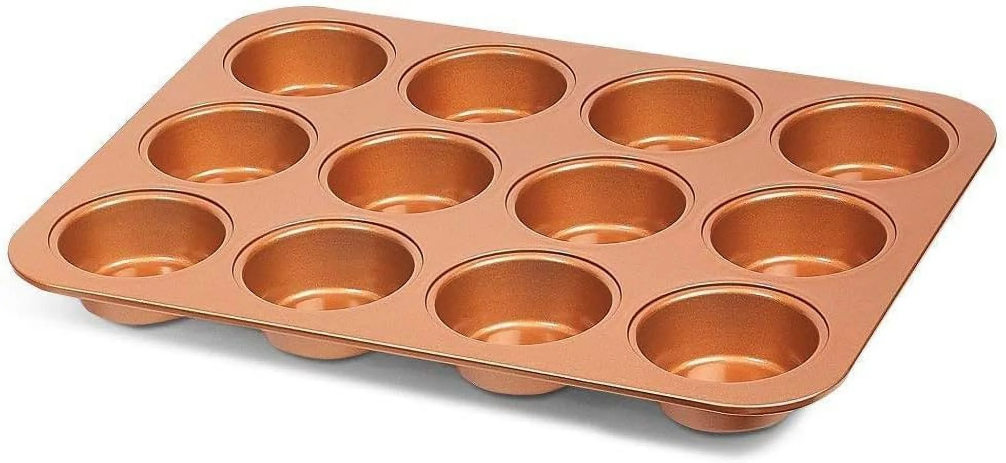 Copper Professional Healthy 12 Cup Cake and Muffins Baking Pan Sheet, Oven and Dishwasher Safe L
