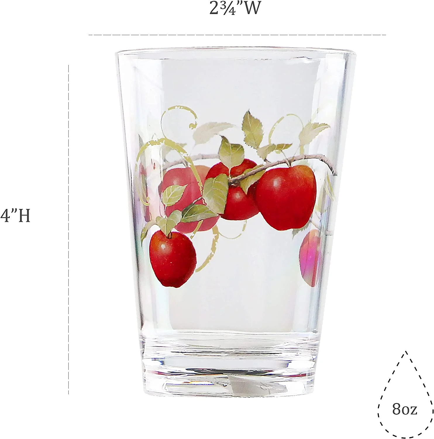 Reston Lloyd Pattern Drinkware Harvest Apple Collection by Sandy Clough Acrylic Juice Glass 8 oz, Set of 6, 6 Count (Pack of 1), clear