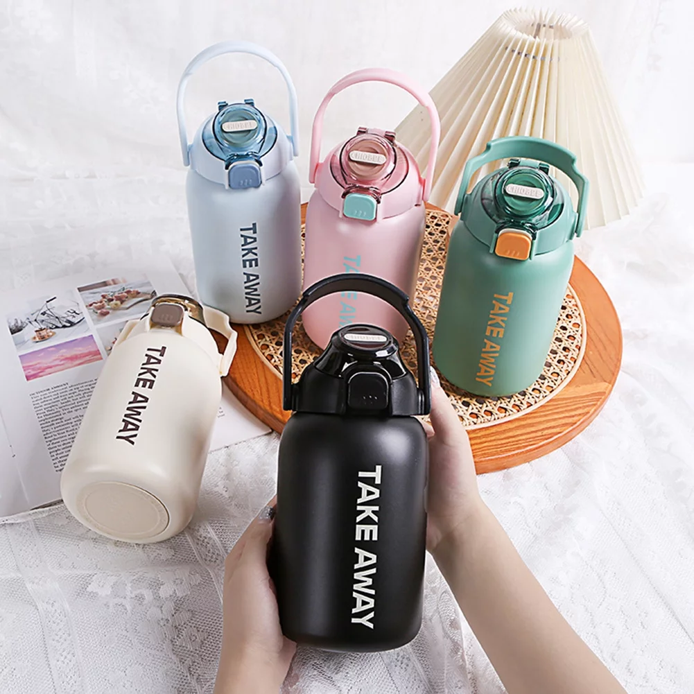 Ready Stock 850ml Thermos Cute Water Bottle Stainless Steel Vacuum Flasks Large Capacity Thermal Tumbler Insulated Cup With Straw Mug