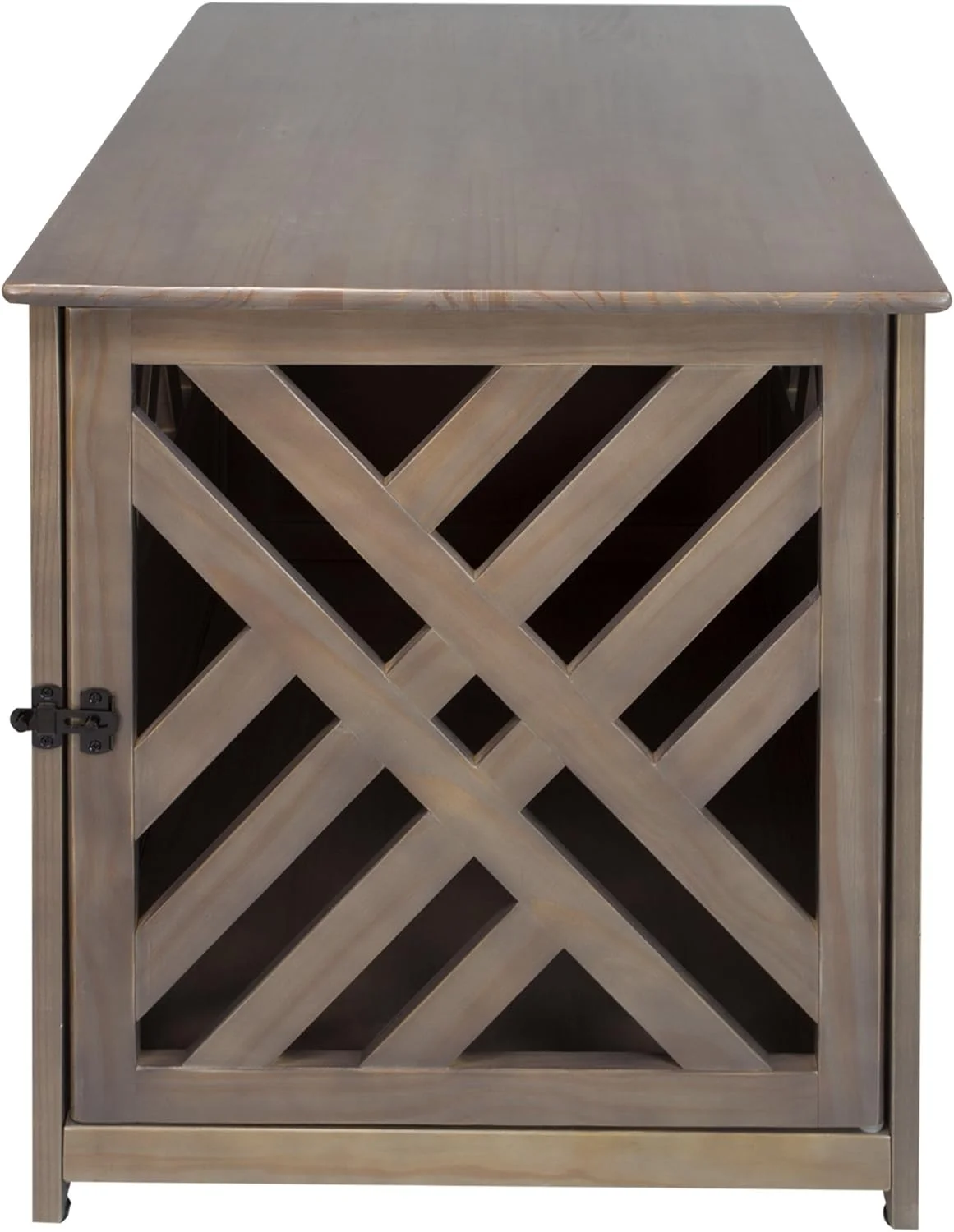 Wooden Lattice Pet Crate, End Table, Taupe Gray