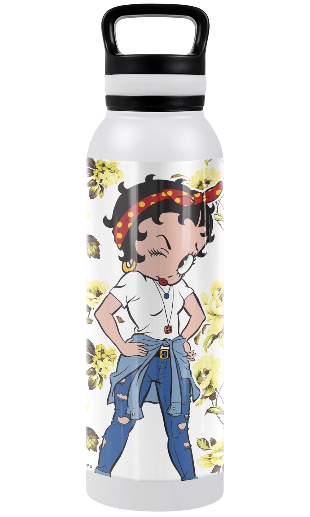 Betty Boop Official Yellow Flowers 24 oz Insulated Canteen Water Bottle, Leak Resistant, Vacuum Insulated Stainless Steel with Loop Cap