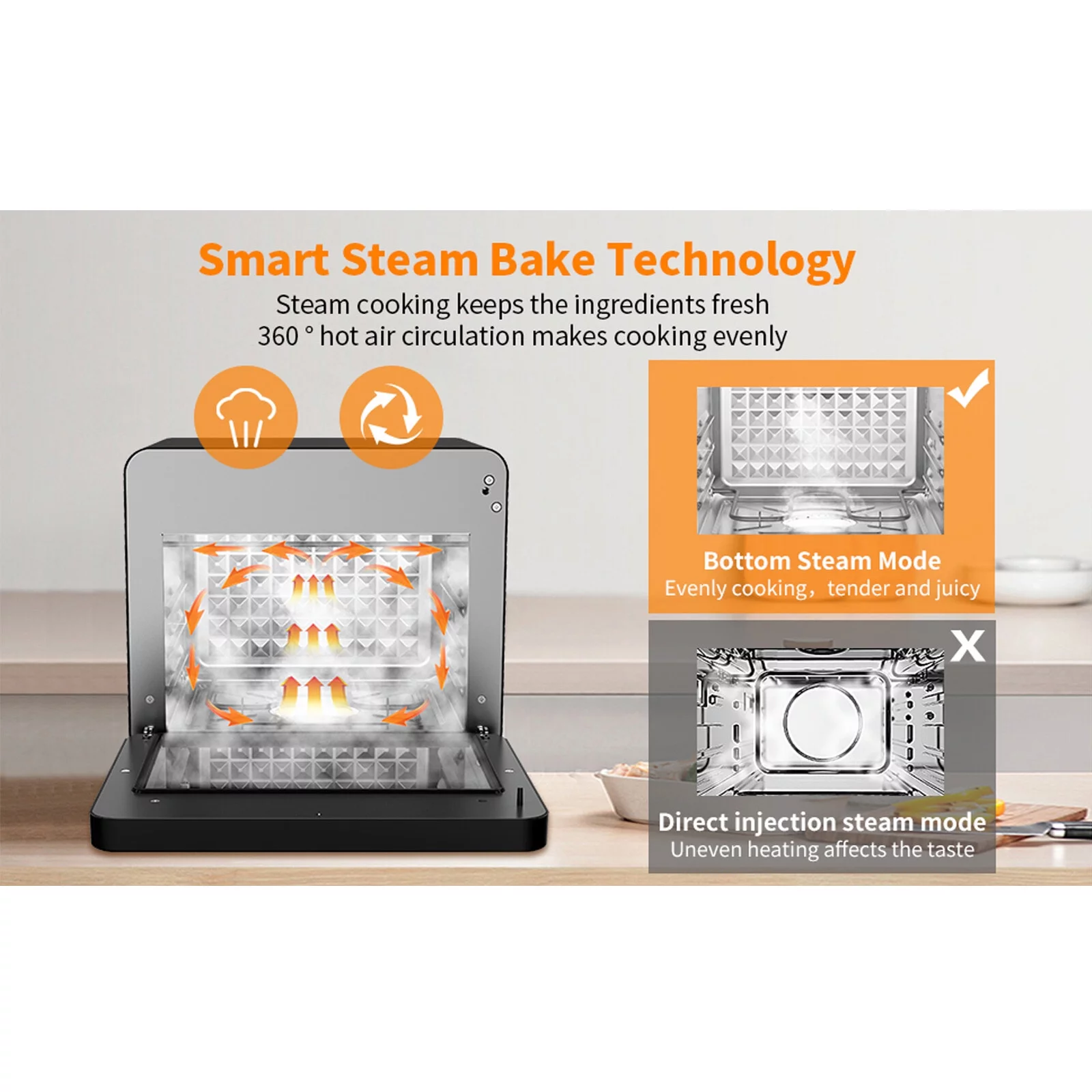 CoSoTower Air Fryer Toaster Oven, Multi Functional Steam Air Fryer Oven with 6 accessories 50 preset menus Black Stainless Steel 26 QT Large capacity 3-layer design, Black