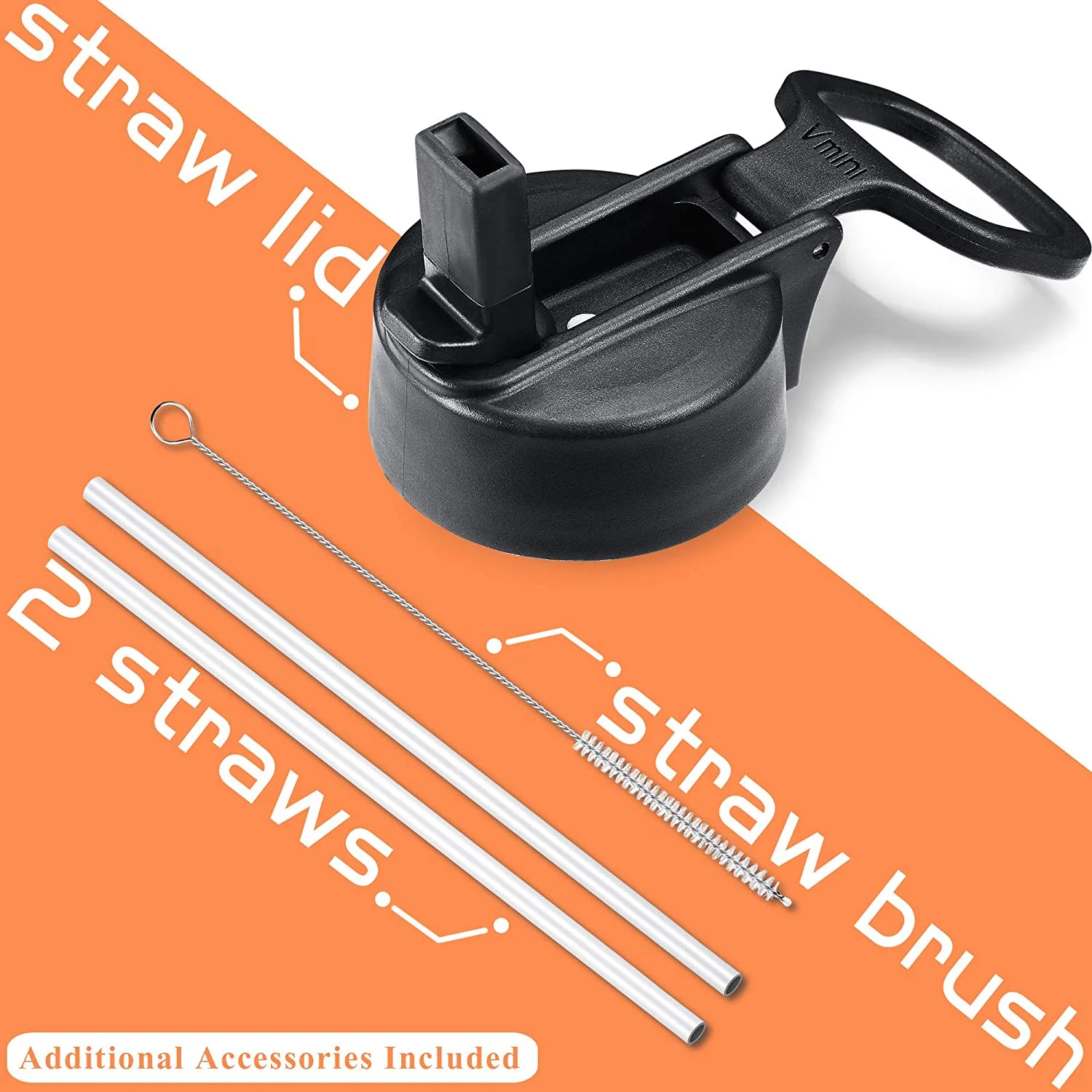 Vmini Water Bottle with New Wide Handle Straw Lid, Wide Mouth Vacuum Insulated 18/8 Stainless Steel, 32oz, Gradient Yellow Pink Nectarine 32oz